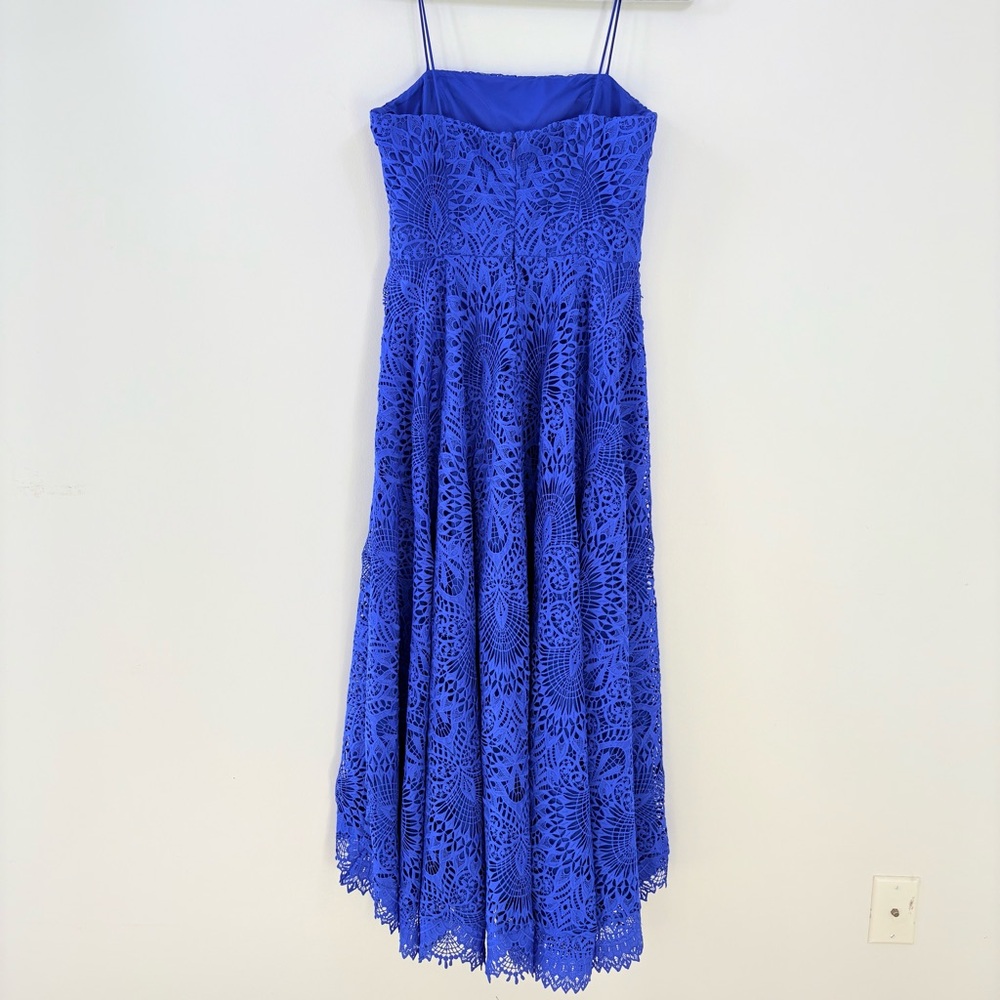 Nicole Miller Blue High Low Embroidered Lace Prom Wedding Guest Dress Gown Sz 8 - Picture 6 of 16